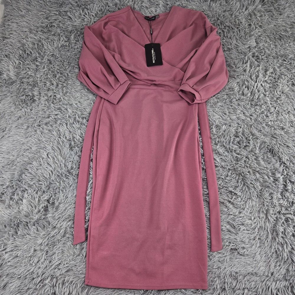 Pretty Little Thing Womens 12 Violet Wrap Tie Waist Puff Sleeve Midi Dress